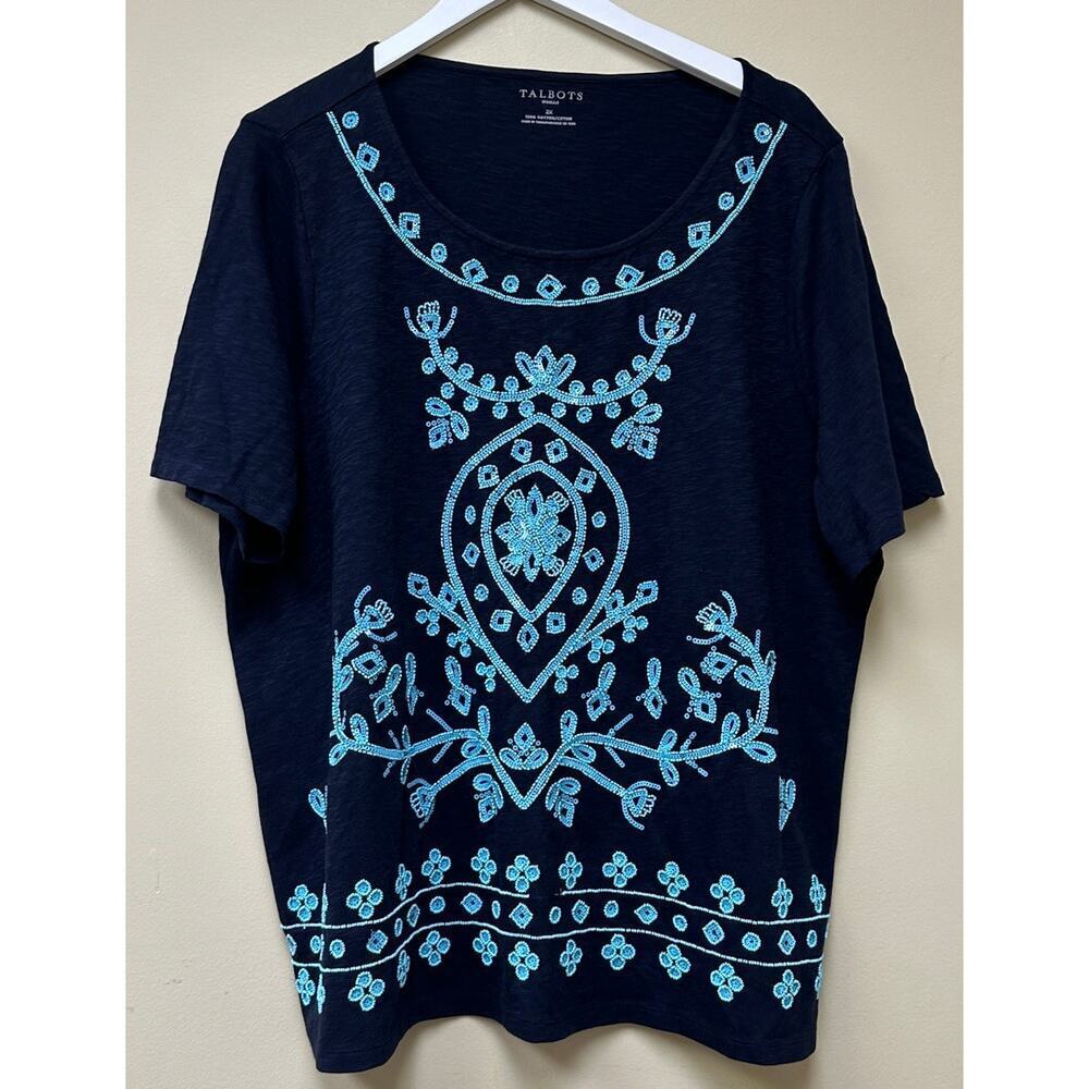 Talbots Blue Graphic T-Shirt Relaxed Fit